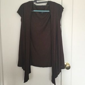 Brown Short-Sleeve Drape Cardigan